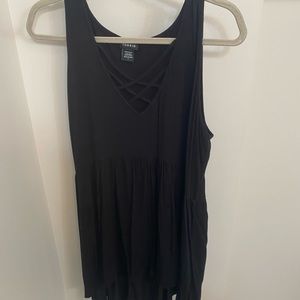 Black Flowy Tabk Top with Criss-Cross Front